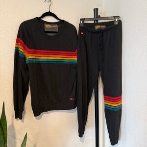 Aviator Nation Crewneck and Joggers Set with Rainbow Stripes